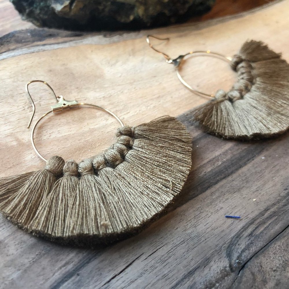 Dusty Beige Lightweight Tassel Earrings